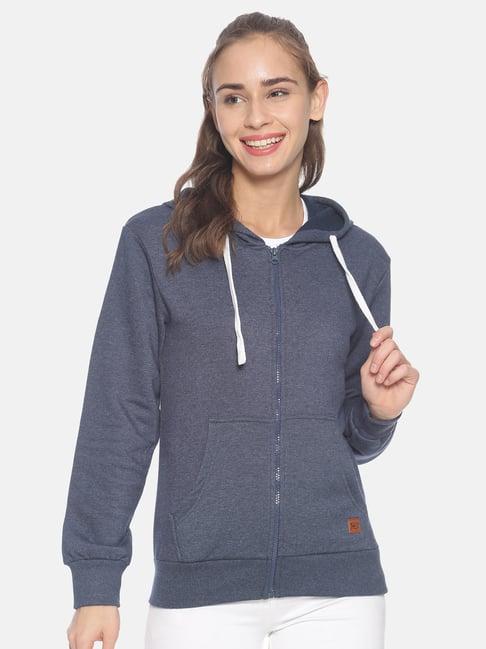 campus sutra indigo full sleeves hooded sweatshirt