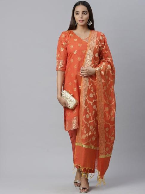 chhabra 555 orange woven pattern unstitched dress material