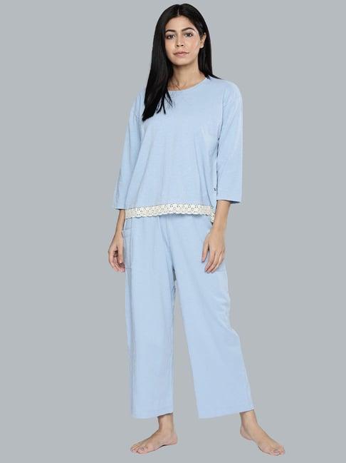 chemistry blue textured top with pyjama set