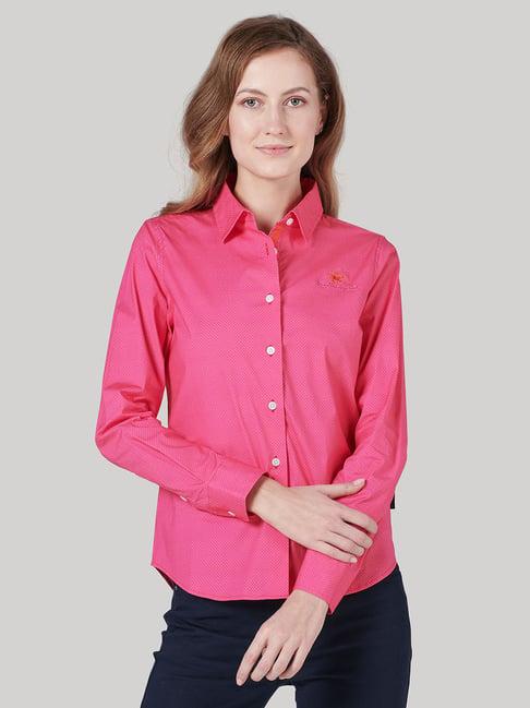 beverly hills polo club pink printed shirt