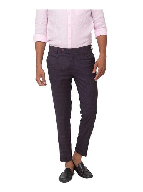 spykar navy mid rise checks trousers