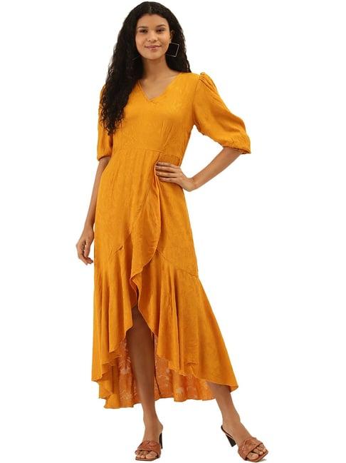 label ritu kumar mustard self pattern high-low dress