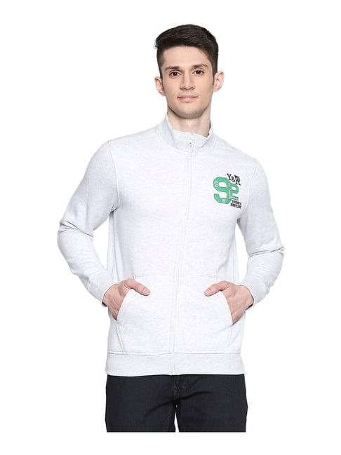 spykar white mandarin collar sweatshirt