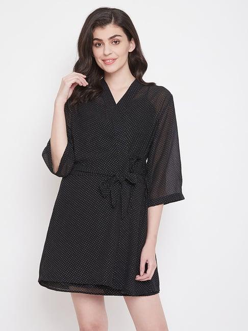 clovia black polka dot robe