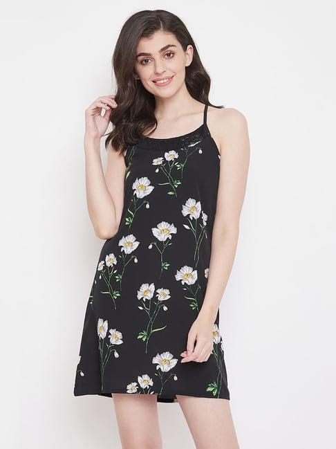 clovia black floral print babydoll