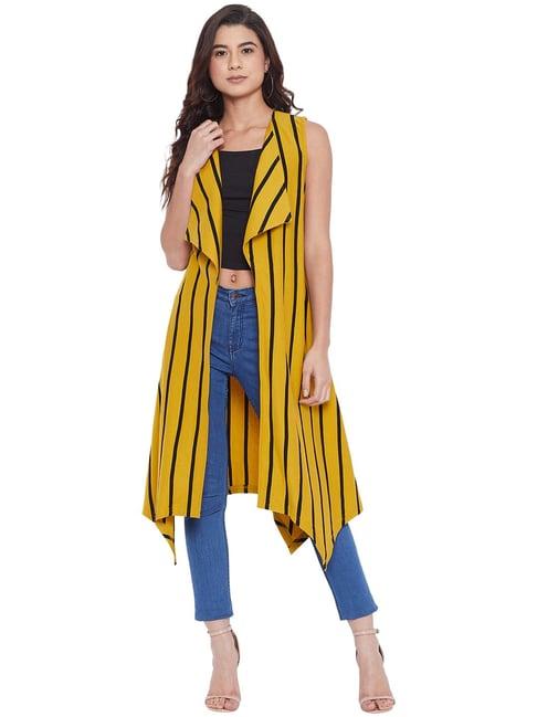 hypernation yellow & black cotton striped shrug