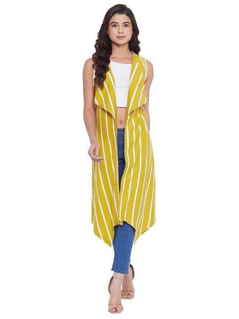 hypernation yellow & white cotton striped shrug