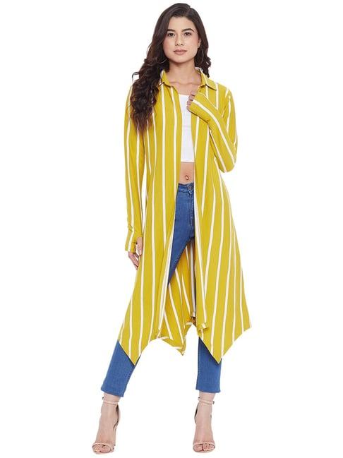 hypernation yellow & white cotton striped shrug