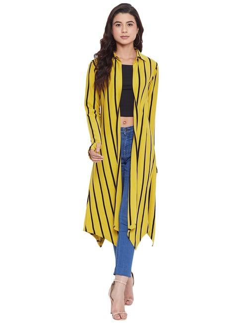 hypernation yellow & black cotton striped shrug