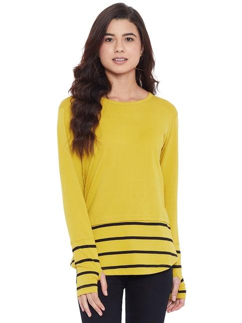 hypernation yellow & black cotton striped t-shirt