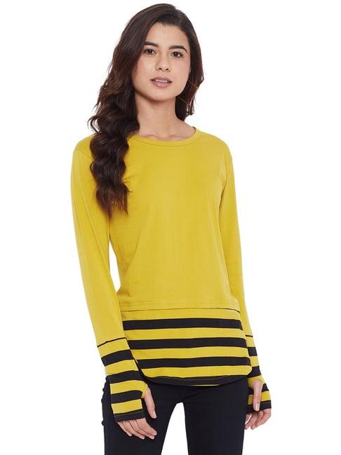 hypernation yellow & black cotton striped t-shirt