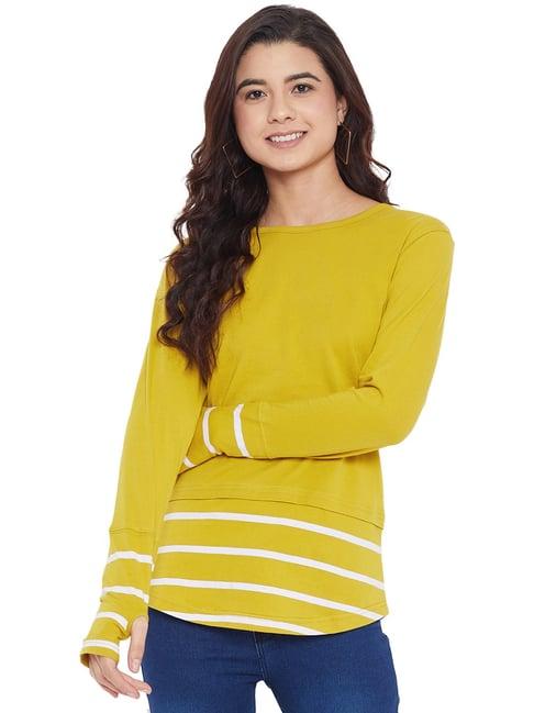 hypernation yellow & white cotton striped t-shirt