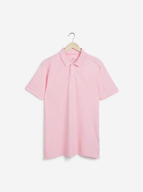 wes casuals by westside light pink slim-fit polo t-shirt