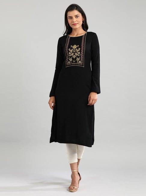 aurelia black printed straight kurta