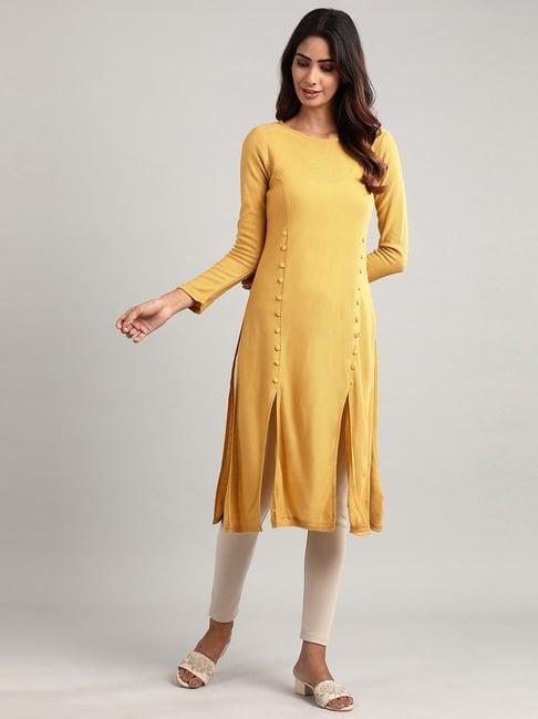 aurelia mustard regular fit straight kurta