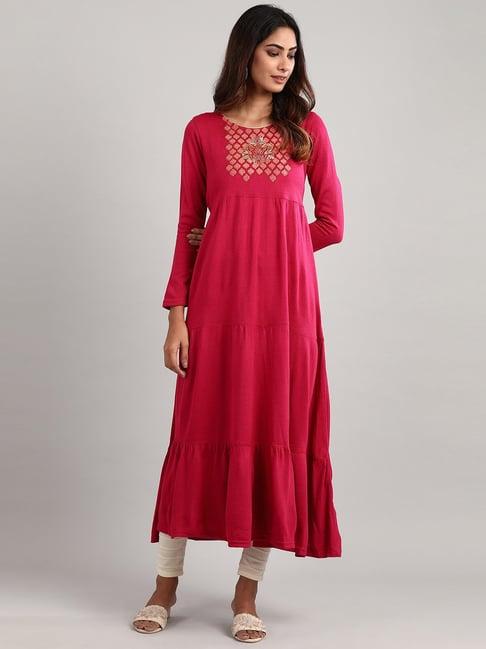 aurelia pink woven pattern a line kurta