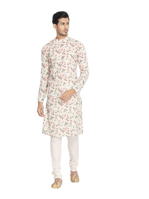 manyavar cream floral print kurta