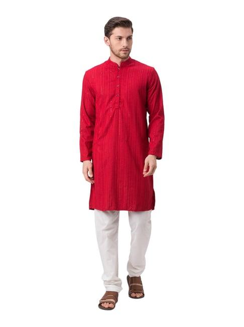 ethnicity maroon embroidered kurta churidar set