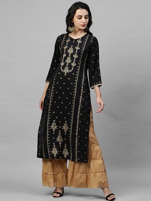 indo era black printed straight kurta