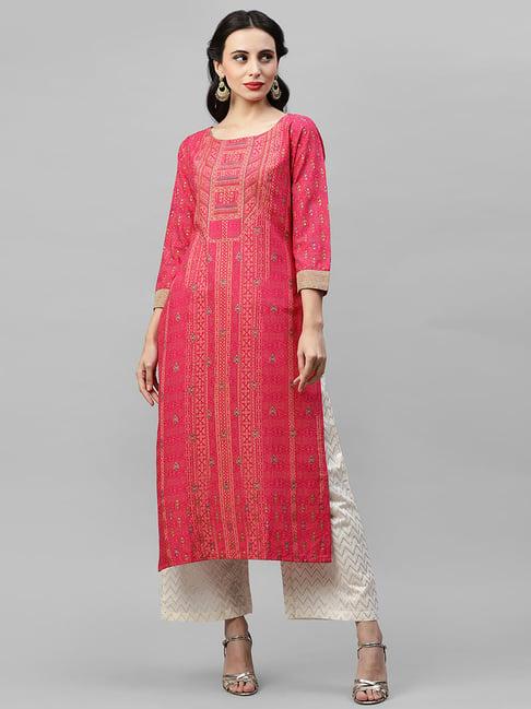 indo era pink printed straight kurta