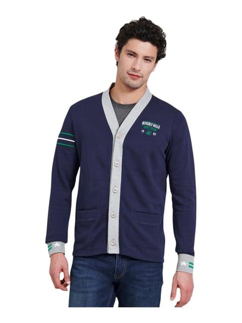 beverly hills polo club navy regular fit printed sweater