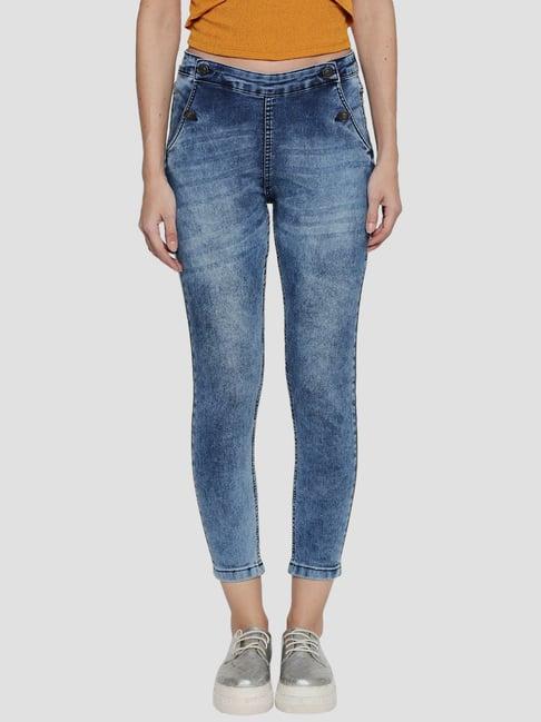 people denim blue cotton mid rise jeans