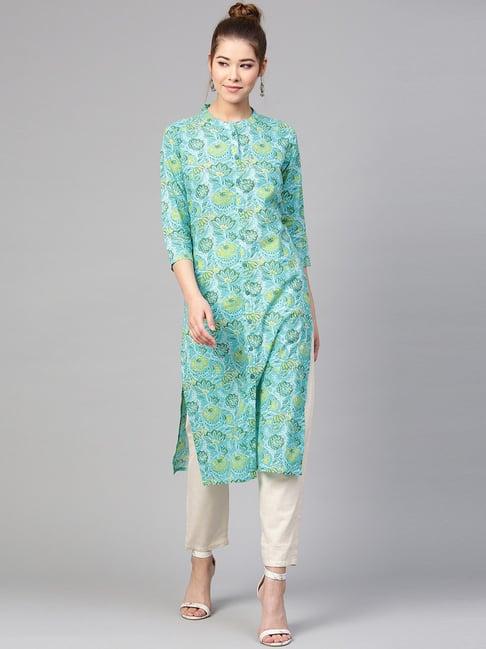 ksut cyan blue printed straight kurta