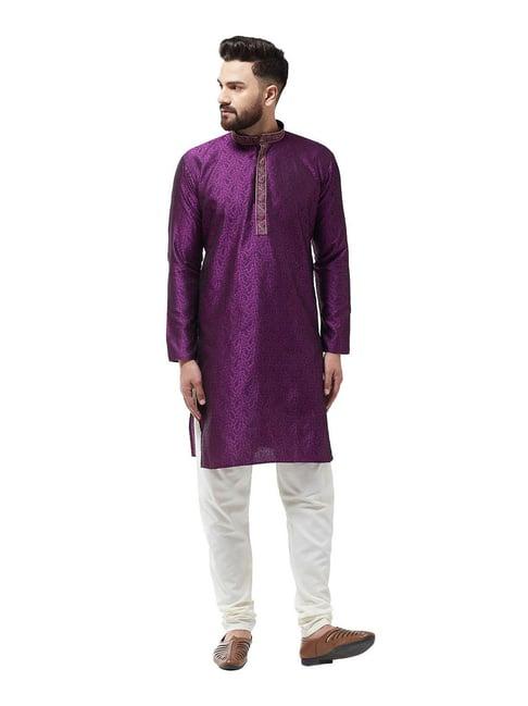 sojanya purple & off white textured kurta set