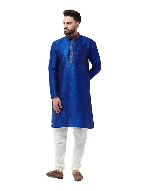 sojanya royal blue & off white textured kurta set