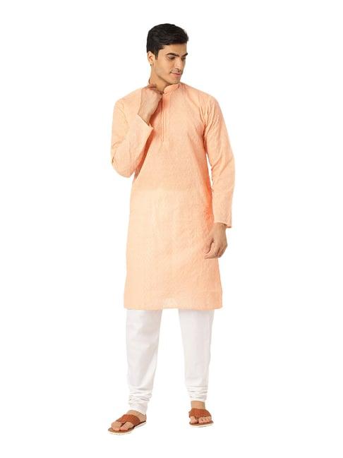 sojanya peach & white embroidered kurta set