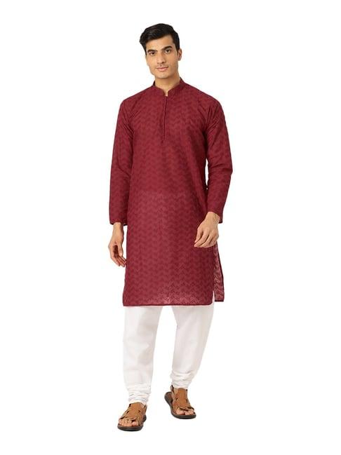 sojanya maroon & white embroidered kurta set