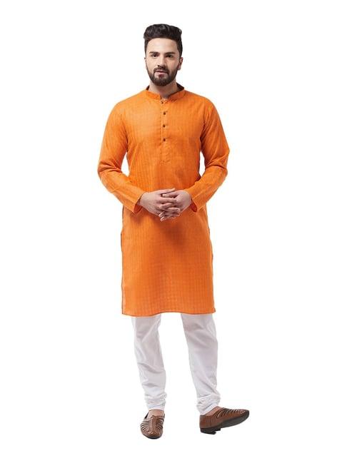 sojanya orange & white checks kurta set