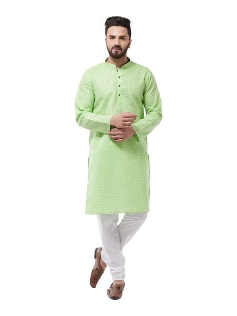 sojanya green & white checks kurta set