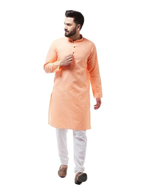 sojanya peach & white checks kurta set