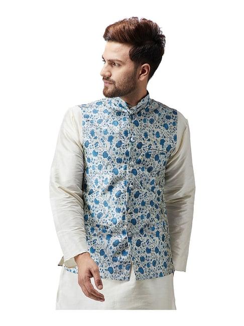 sojanya blue floral print nehru jacket