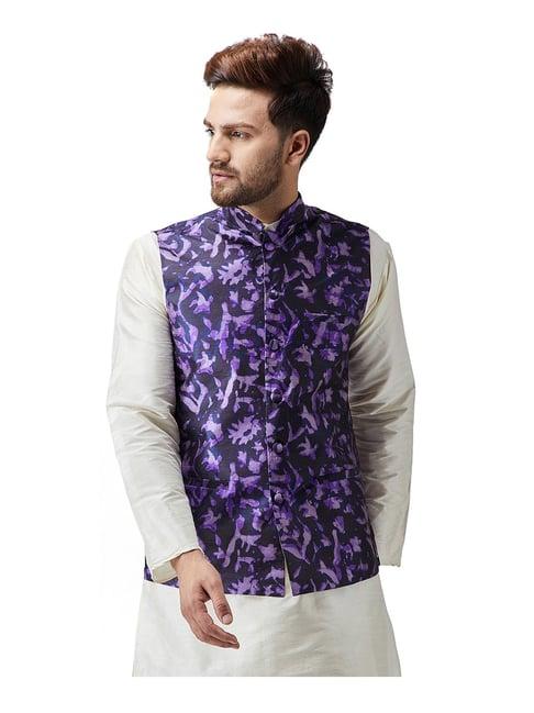 sojanya navy abstract print nehru jacket