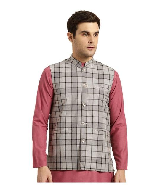 sojanya grey & black checks nehru jacket