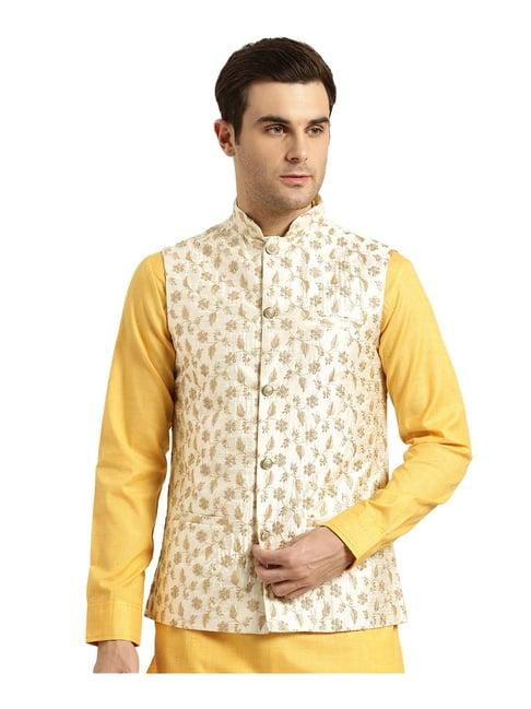 sojanya cream & gold embroidered nehru jacket