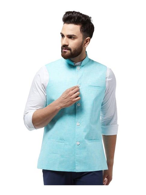 sojanya sky blue textured nehru jacket