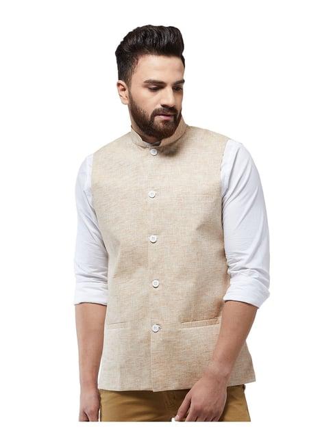 sojanya beige textured nehru jacket