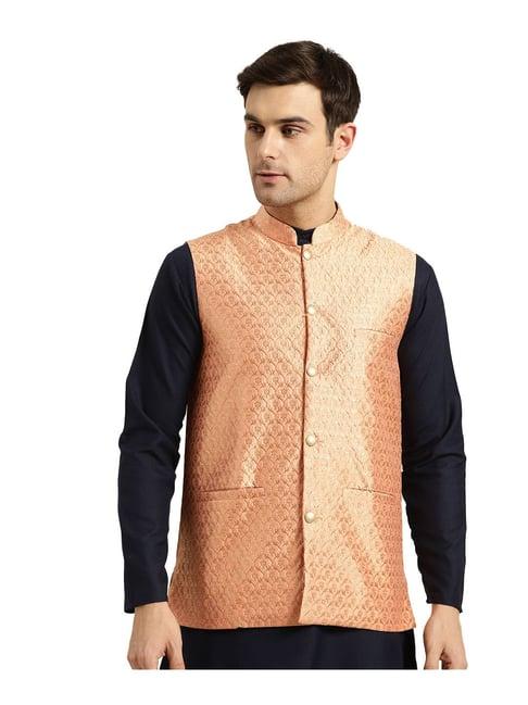 sojanya peach & gold printed nehru jacket