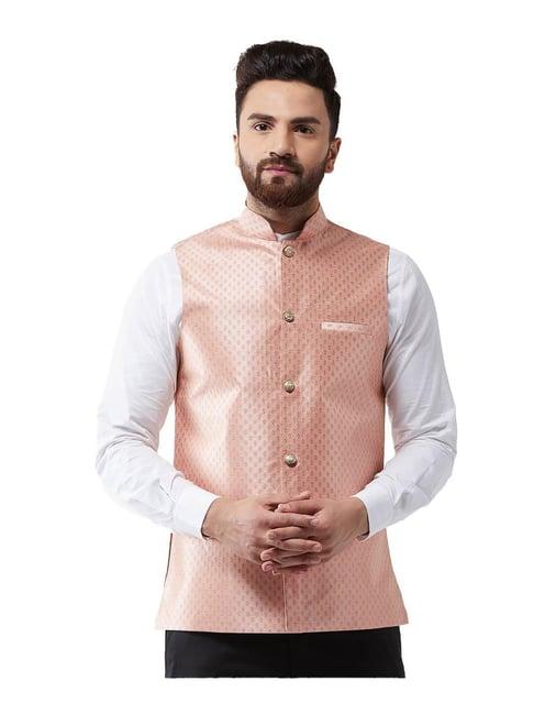 sojanya peach & gold printed nehru jacket