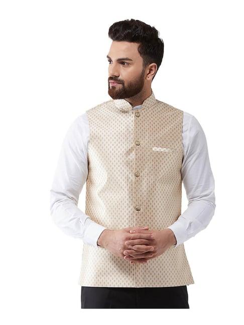 sojanya beige & gold printed nehru jacket