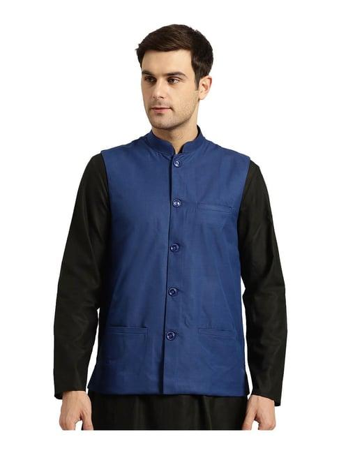 sojanya royal blue mandarin collar nehru jacket