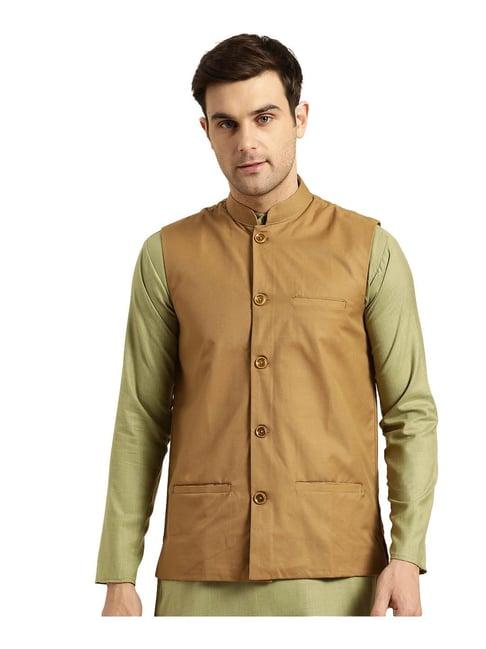 sojanya brown mandarin collar nehru jacket