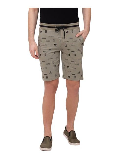 being human sage green cotton regular fit printed shorts