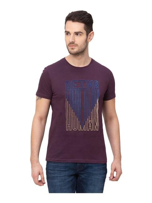 being human purple cotton regular fit logo printed t-shirt