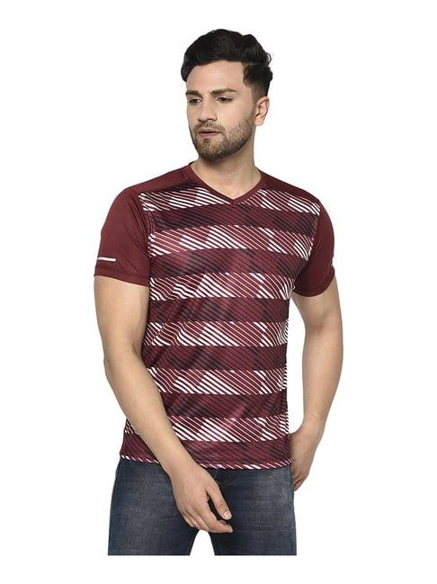 duke maroon & white cotton regular fit printed t-shirt