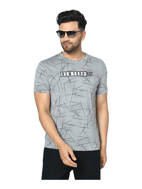 duke light grey cotton regular fit printed t-shirt