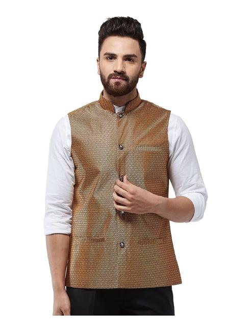 sojanya copper & black self print nehru jacket